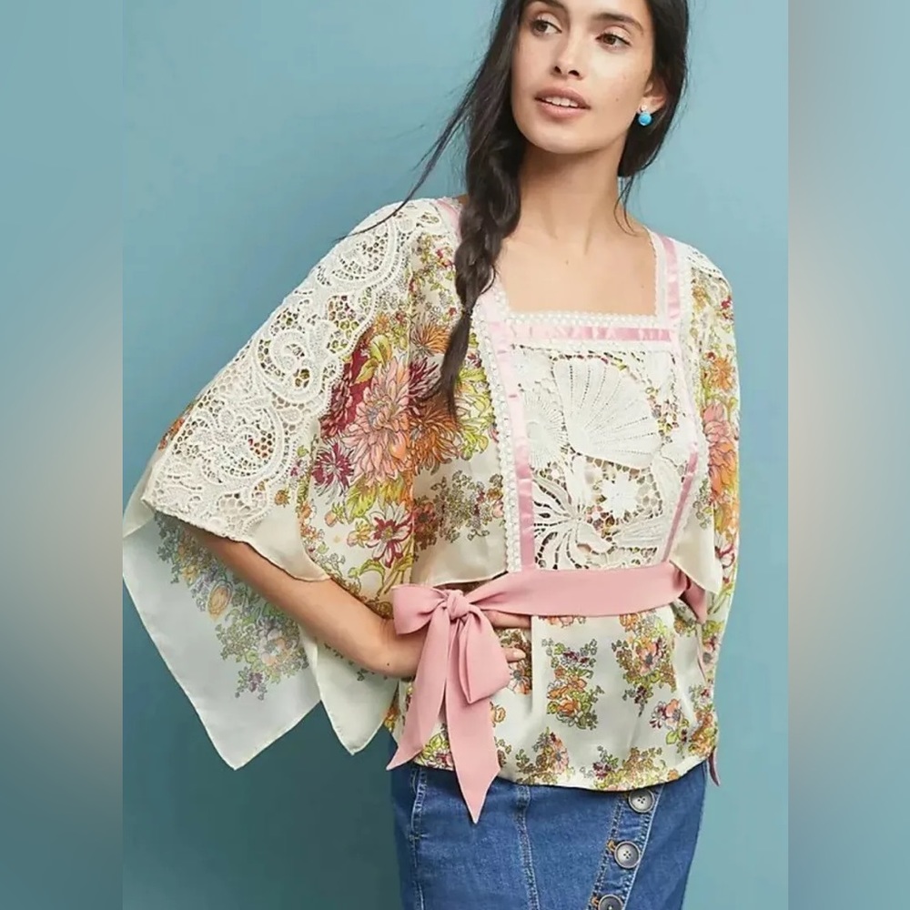 Anthropologie Tiny Begonia Floral Blouse